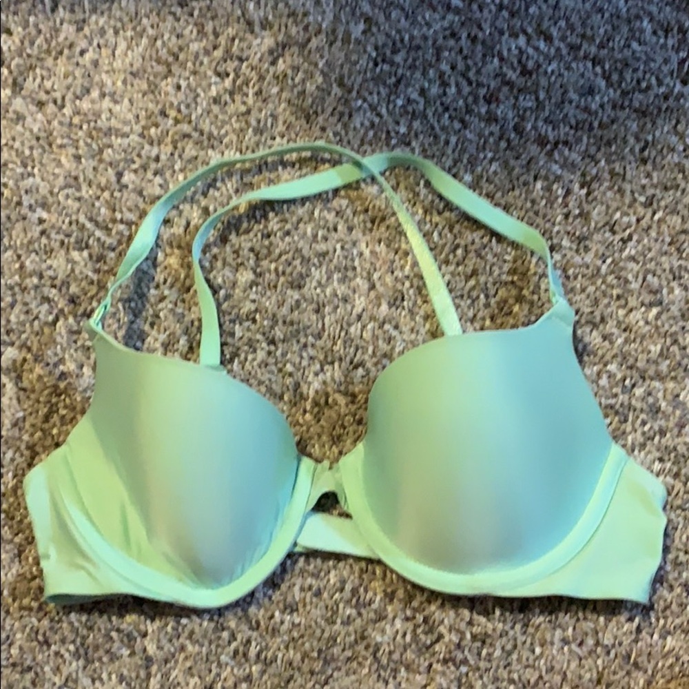 mint green cross back bra